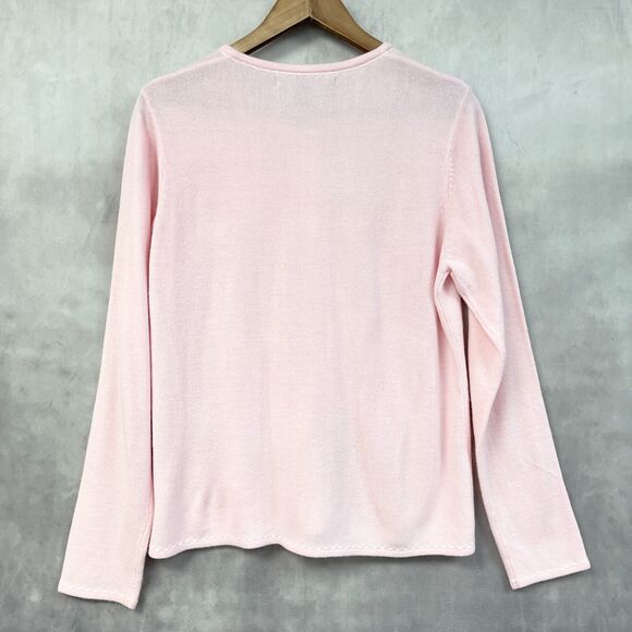 VTG IB Diffusion Cardigan Sweater Womens Large Pastel Pink Flower Dainty Fairy - Picture 2 of 11